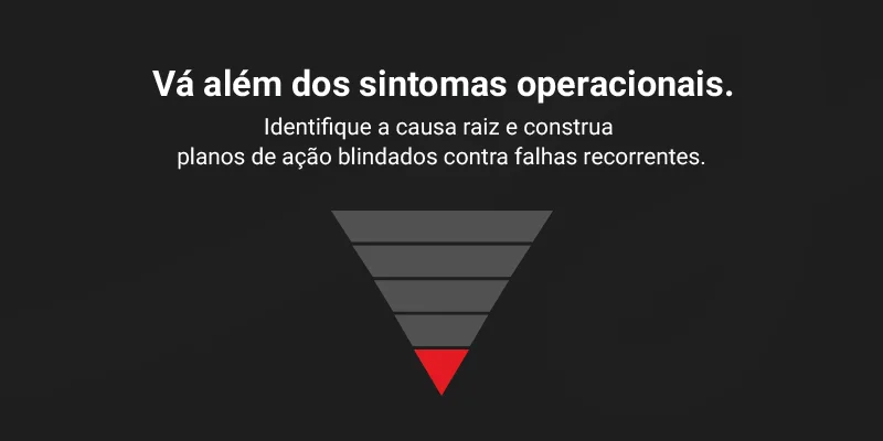 Banner: Vá além dos sintomas operacionais. Identifique a causa raiz e construa planos de ação blindados contra falhas recorrentes.