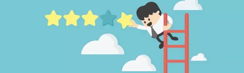 ilustraçao de pessoa dando estrelas em um app para simbolizar o sIndicadores de satisfação do cliente
